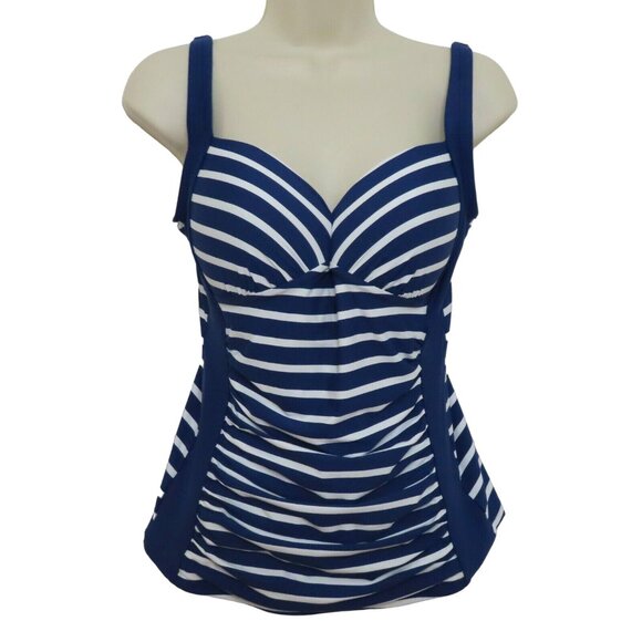 Marks and Spencer Womens 14 UK 10 US Blue White Striped Tankini Top Padded Bust - Picture 1 of 6